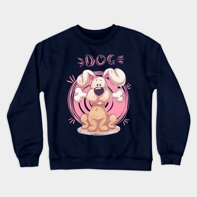 dog holding bone cartoon Crewneck Sweatshirt by Mako Design 